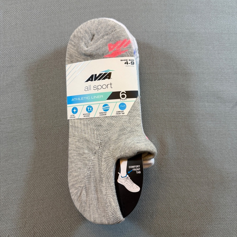 Avia All Sport Womens Athletic Liner Socks 6 Pair Heather Grey Assorted 4-9 NEW